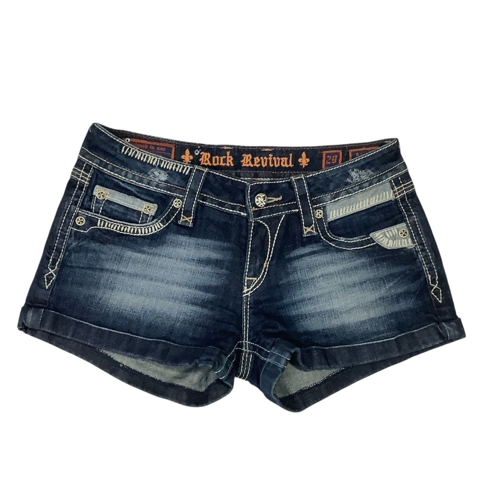 Rock Revival Alanis Jean Short HTF Sz 29 Blue - Picture 2 of 11